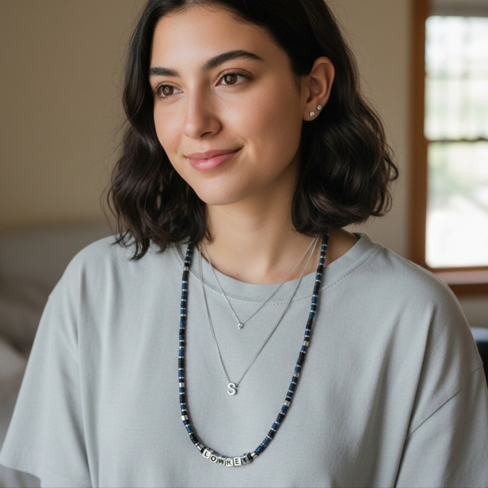 Aeropastle Silver S letter and black recycled "lowkey" necklace bundle